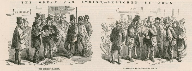 La Grande Grève des Cabs - croquis par Phiz - Hablot Knight Browne