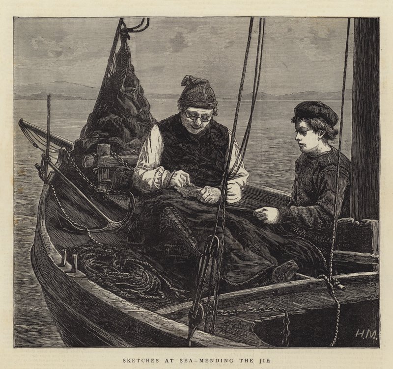 Croquis en mer, réparation du foc - Hamilton Macallum