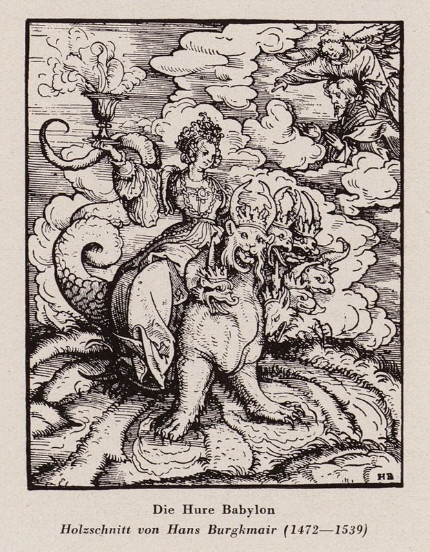 La Grande Prostituée de Babylone (gravure sur bois) - Hans (after) Burgkmair