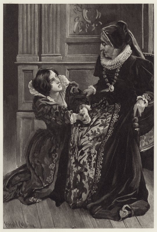 Hélène, à genoux, avoua son amour et, avec honte et terreur, implora le pardon de sa noble maîtresse - Harold Copping