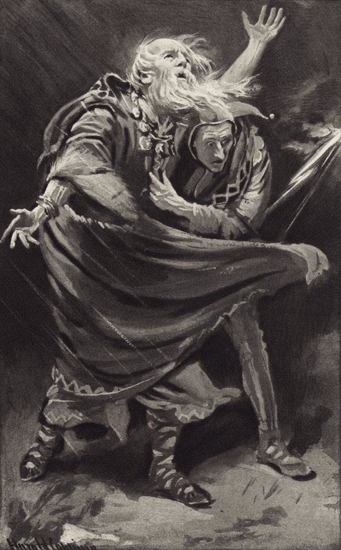 Sur une lande, exposé à la fureur de la tempête par une nuit noire, le roi Lear errait-il ? - Harold Copping