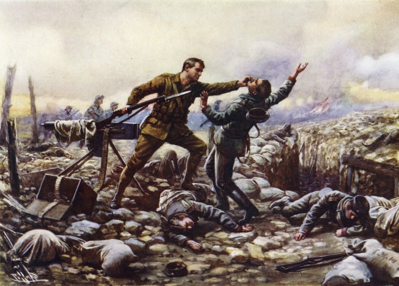 Le soldat J Boyd, des Irish Guards, capturant une mitrailleuse allemande à lui seul, Première Guerre mondiale - Harold Hume Piffard