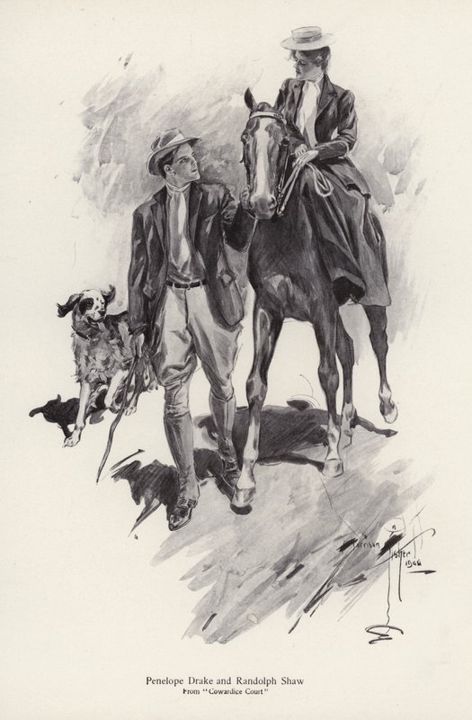 Deux personnages, Penelope Drake et Randolph Shaw du roman, Cowardice Court, de George Barr McCutcheon - Harrison Fisher