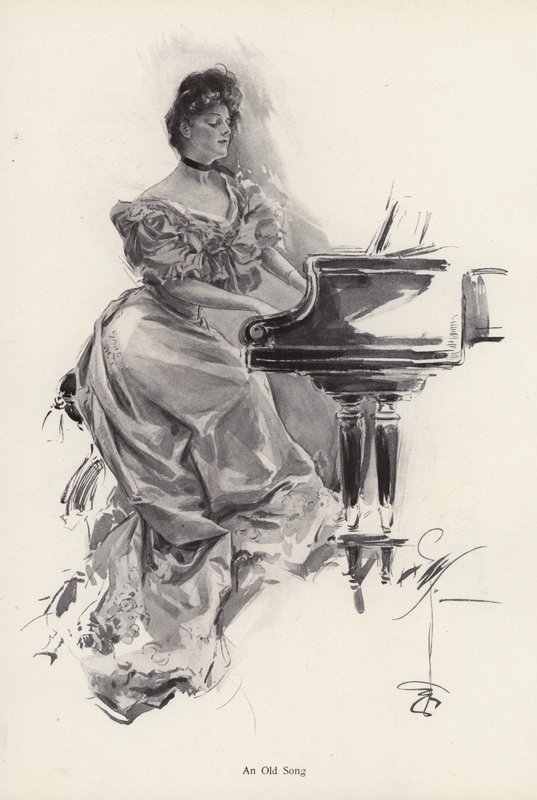 Femme jouant une chanson au piano - Harrison Fisher