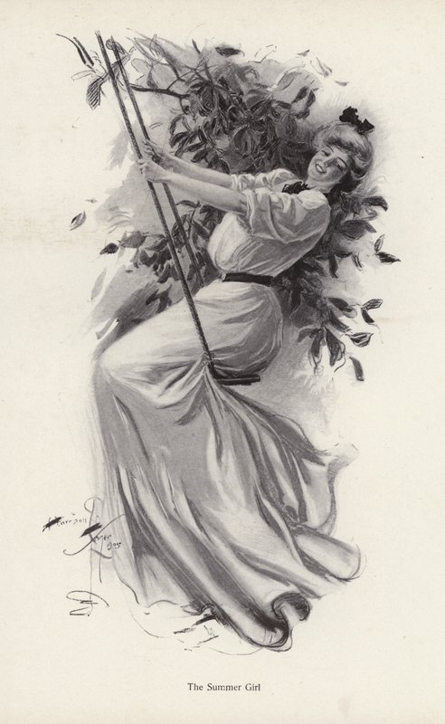 Jeune femme sur une balançoire - Harrison Fisher