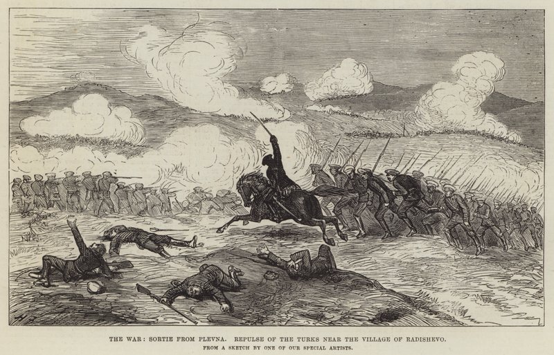 La guerre, sortie de Plevna, repousse des Turcs près du village de Radishevo - Harry Furniss