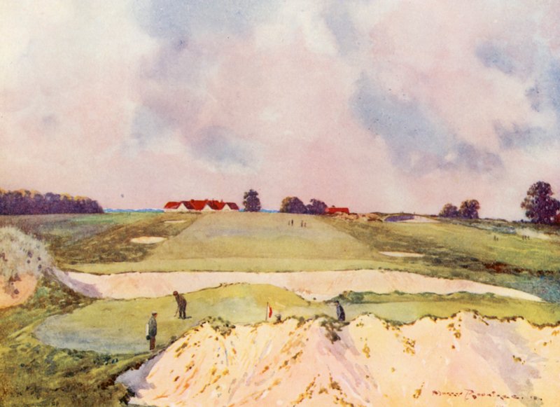 Terrains de Golf : Sandy Lodge, le premier green, regardant vers le club house - Harry (1878 1950) Rountree