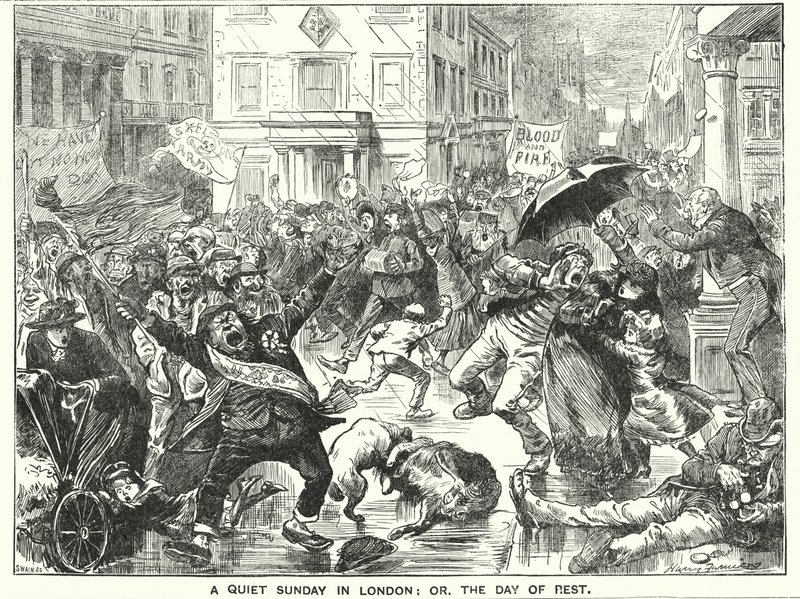 Caricature de Punch : Un Dimanche Tranquille à Londres ; ou, le Jour de Repos - Harry Furniss