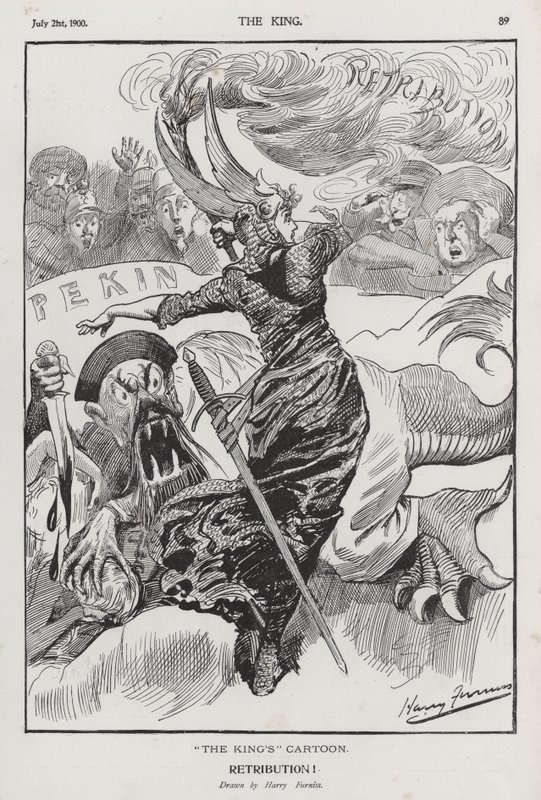 Rétribution, caricature sur la rébellion des Boxers en Chine (gravure) - Harry Furniss