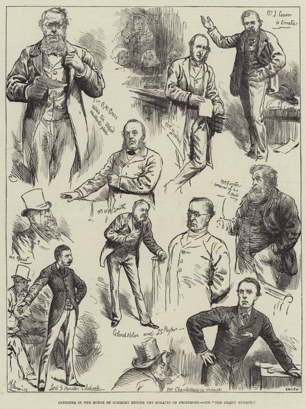 Croquis à la Chambre des communes pendant les débats sur la procédure - Harry Furniss