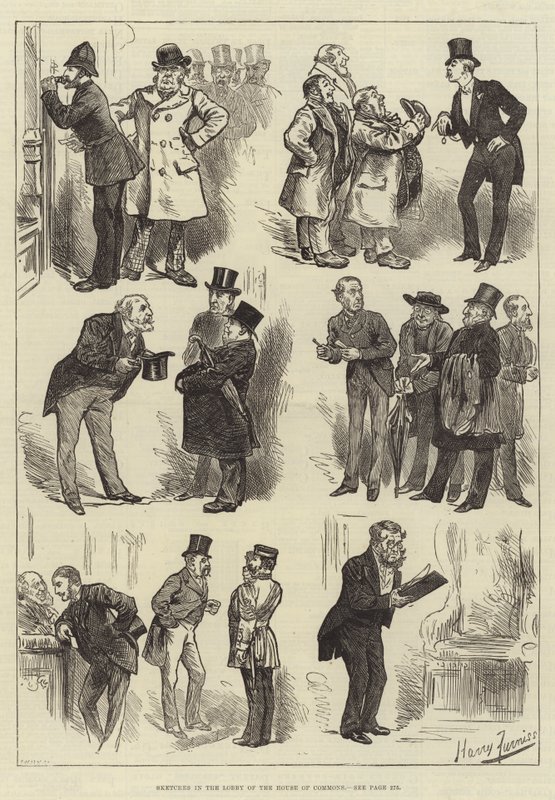 Croquis dans le hall de la Chambre des communes - Harry Furniss