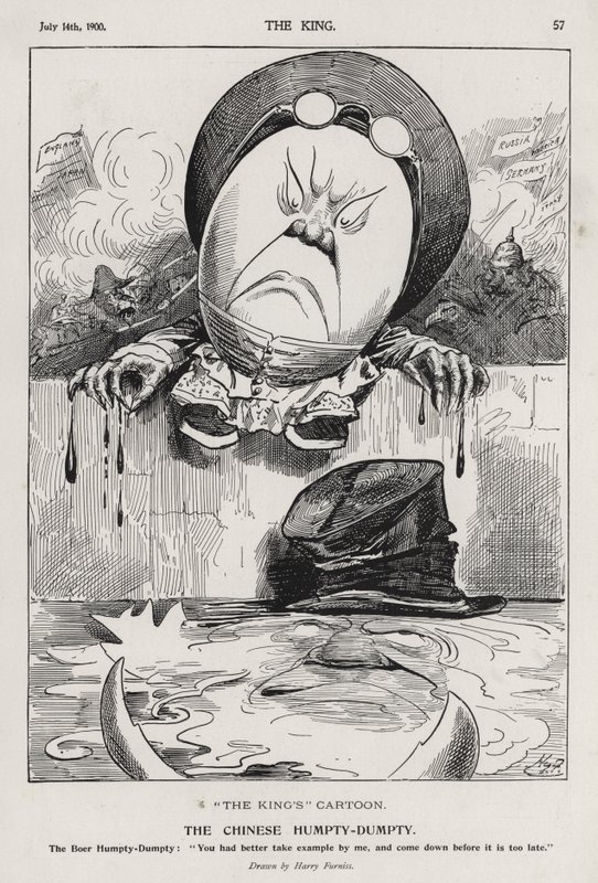 Le Humpty Dumpty chinois, caricature sur la rébellion des Boxers et la guerre des Boers (gravure) - Harry Furniss