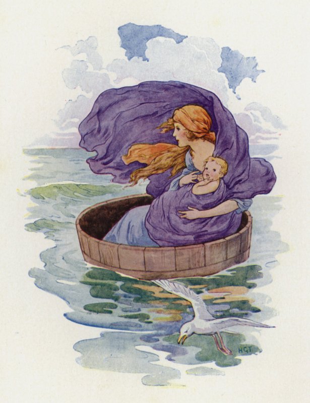 Danaé et son petit garçon sont partis (lithographie couleur) - Harry George Theaker