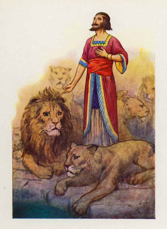 Du fond de la tanière, la voix de Daniel a retenti (lithographie en couleurs) - Harry George Theaker