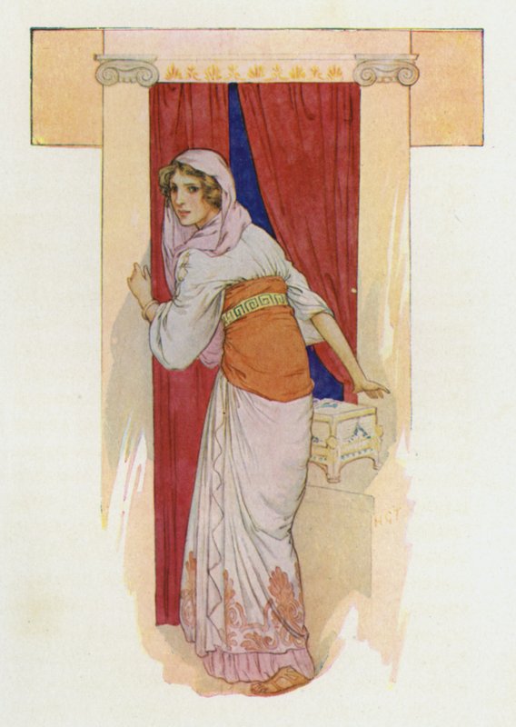Pandora ne peut plus se retenir (lithographie couleur) - Harry George Theaker