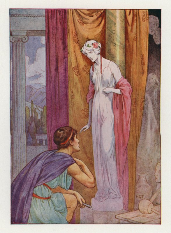 Pygmalion et la sculpture (lithographie couleur) - Harry George Theaker