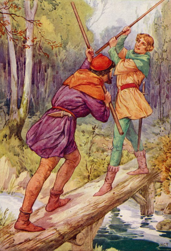 Robin des Bois et Petit Jean (lithographie couleur) - Harry George Theaker