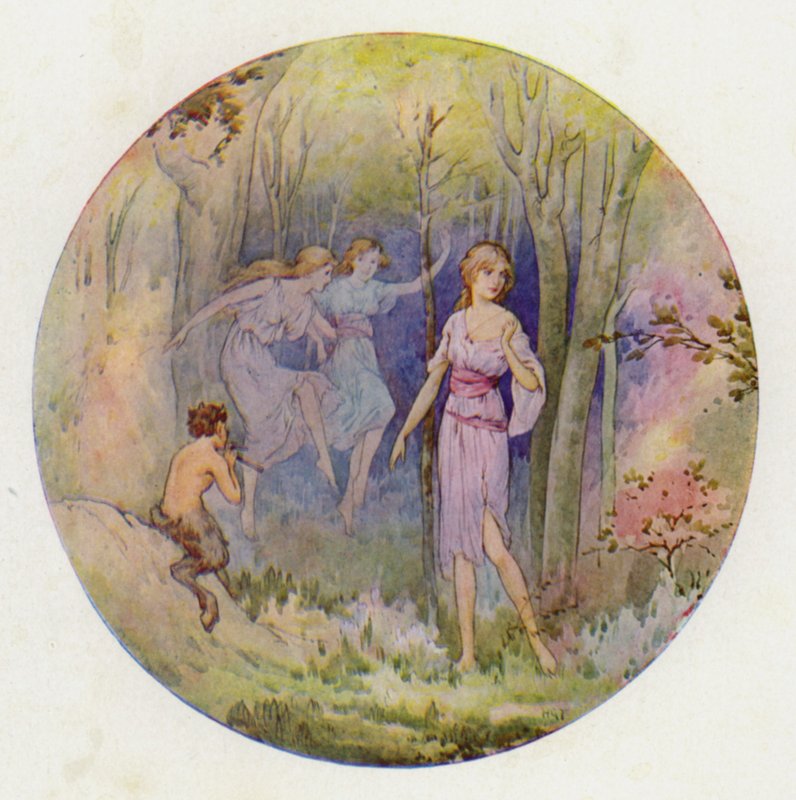 Les nymphes des bois qui dansaient au soleil et au clair de lune (lithographie couleur) - Harry George Theaker
