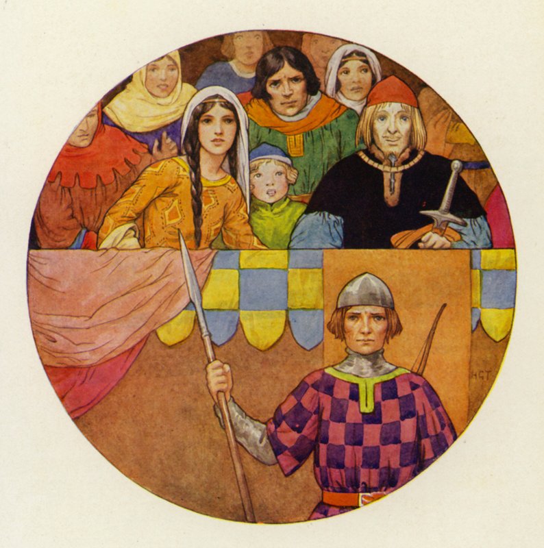 Il y avait une brillante assemblée de chevaliers et de dames dans la tribune (lithographie en couleur). - Harry George Theaker