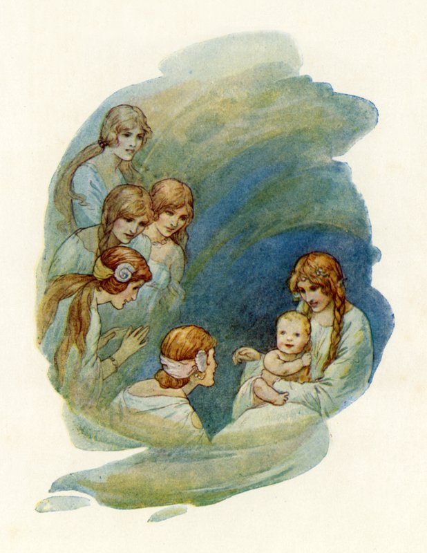 Petit Lancelot se réveillant et souriant (lithographie couleur) - Harry George Theaker