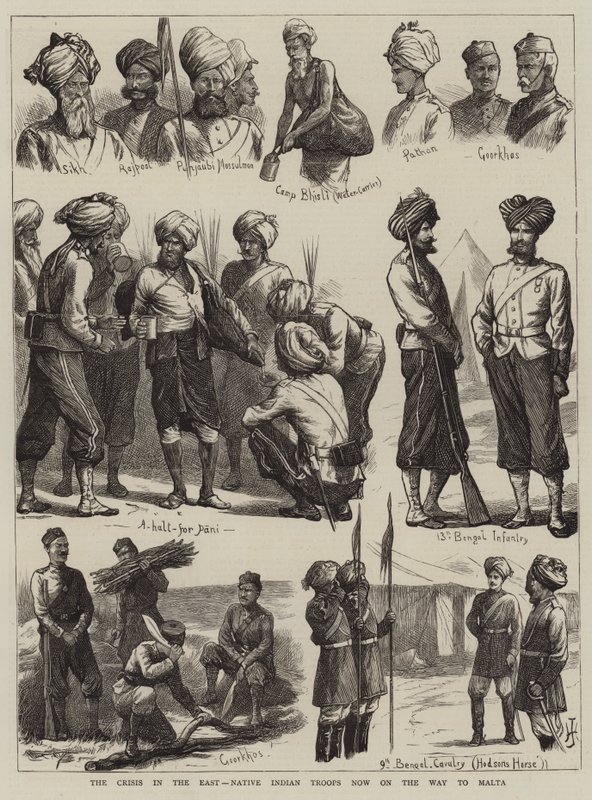 La crise en Orient, troupes indigènes indiennes en route pour Malte - Harry Hamilton Johnston