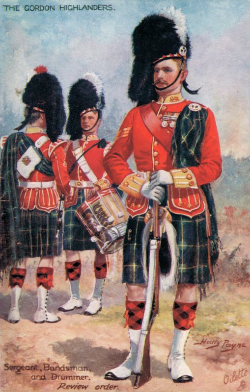 Les Gordon Highlanders, sergent, musicien et tambour, ordre de revue - Harry Payne
