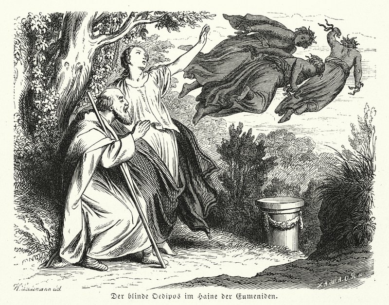 Œdipe et Antigone dans le bosquet des Euménides (gravure) - Heinrich Leutemann