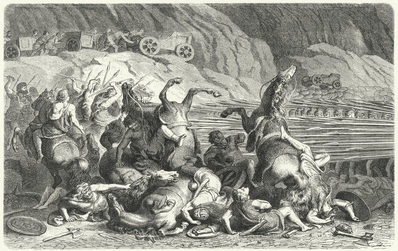 Les Romains se déployant en formation phalange contre la cavalerie thrace (gravure) - Heinrich Leutemann