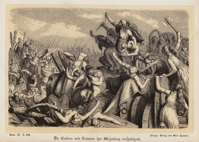 Femmes des Cimbres et des Teutons défendant leur train de bagages contre les Romains - Heinrich Leutemann