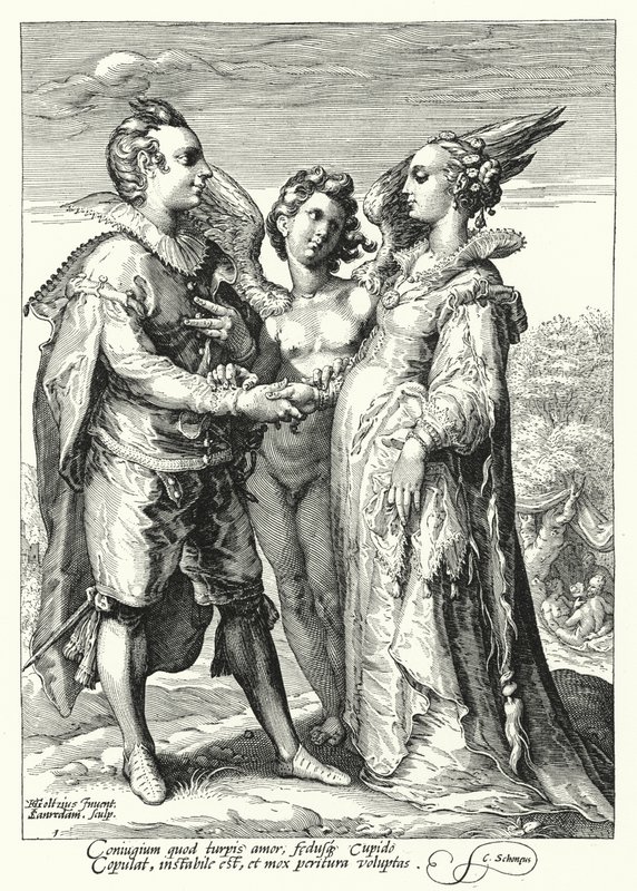 Mariage par amour célébré par Cupidon (gravure) - Hendrik (after) Goltzius