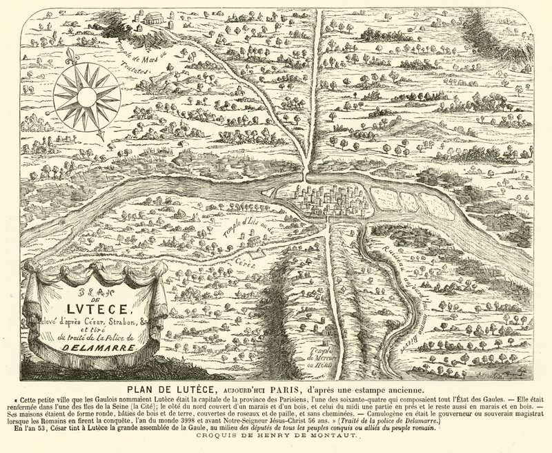 Plan de la ville romaine de Lutetia, site du Paris moderne (gravure) - Henri de (after) Montaut