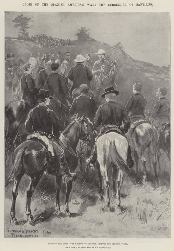 Fin de la guerre hispano-américaine, la reddition de Santiago, entre les lignes, la rencontre du général Shafter et du général Toral - Henry Charles Seppings Wright