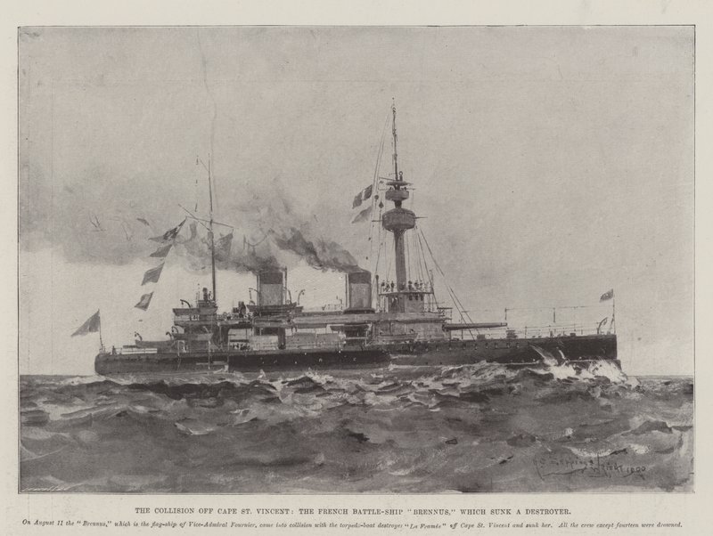 La collision au large du cap Saint-Vincent, le cuirassé français Brennus, qui a coulé un destroyer - Henry Charles Seppings Wright