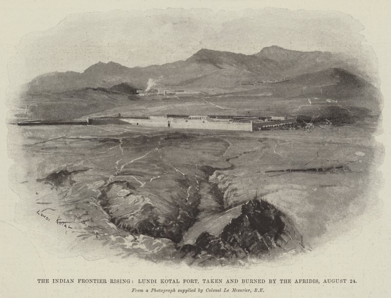 Le soulèvement de la frontière indienne, le fort de Lundi Kotal, pris et brûlé par les Afridis, 24 août - Henry Charles Seppings Wright