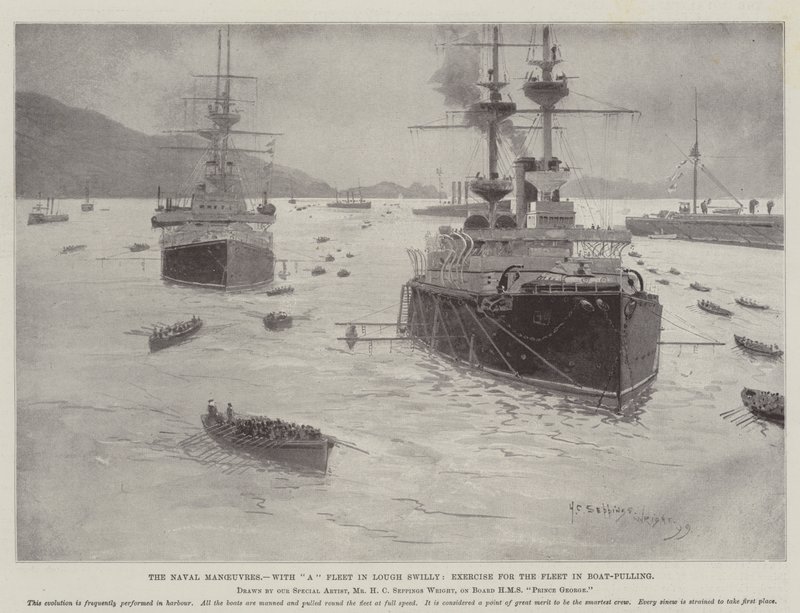 Les Manœuvres Navales, avec une Flotte à Lough Swilly, Exercice pour la Flotte en Rame - Henry Charles Seppings Wright