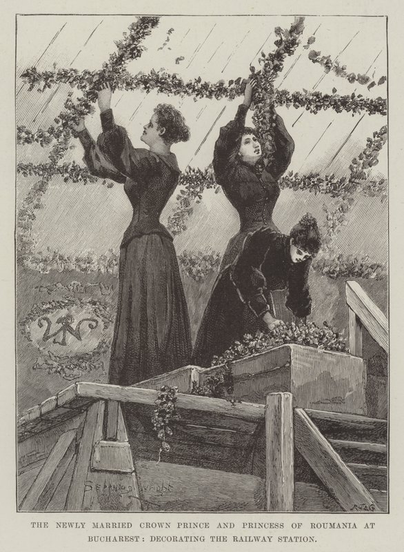 Le prince héritier et la princesse nouvellement mariés de Roumanie à Bucarest, décorant la gare - Henry Charles Seppings Wright