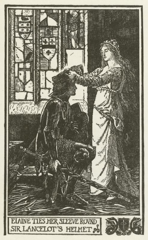 Elaine attache sa manche autour du casque de Sir Lancelot - Henry Justice Ford