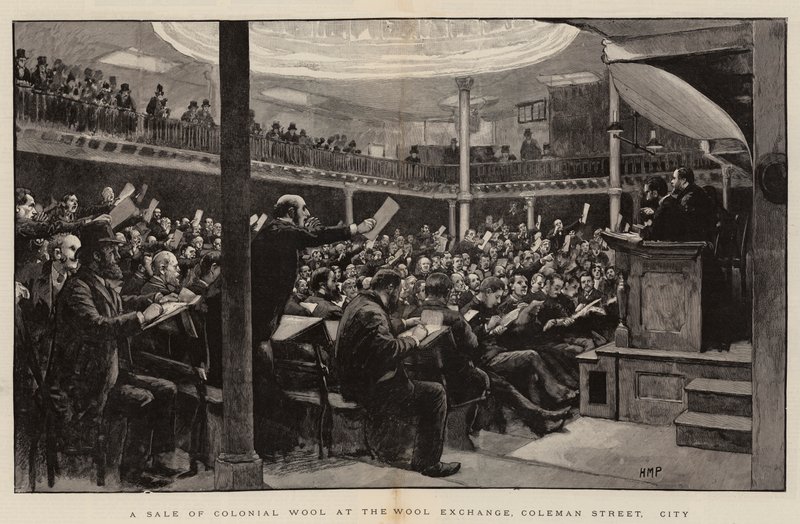 Vente de laine coloniale à la Bourse de la laine, Coleman Street, City - Henry Marriott Paget