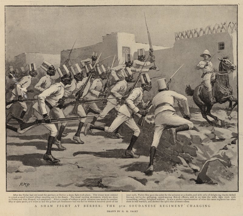 Un combat simulé à Berber, le 9e régiment soudanais chargeant - Henry Marriott Paget