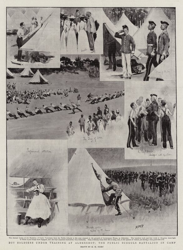 Jeunes soldats en formation à Aldershot, le bataillon des écoles publiques en camp - Henry Marriott Paget