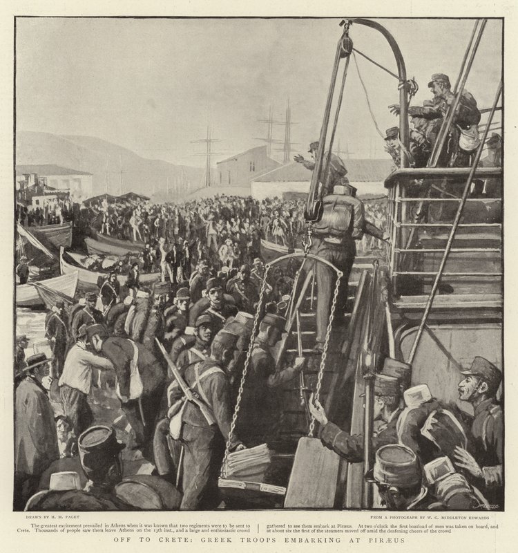 En route pour la Crète, Troupes Grecques embarquant au Pirée - Henry Marriott Paget