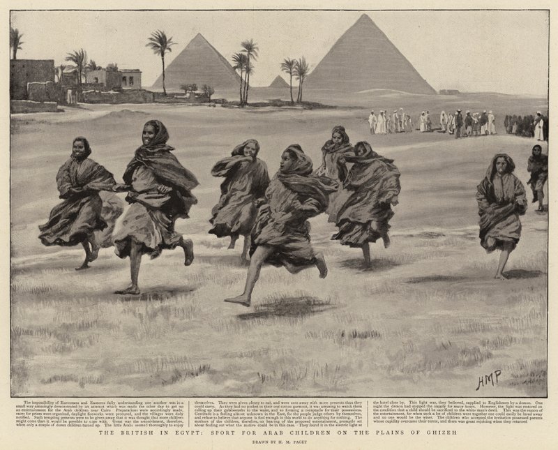 Les Britanniques en Égypte, sport pour les enfants arabes sur les plaines de Ghizen - Henry Marriott Paget