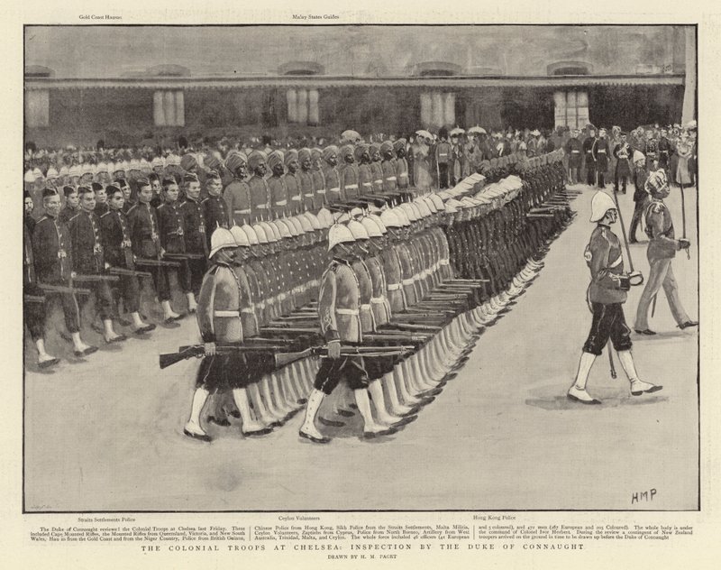 Les troupes coloniales à Chelsea, inspection par le duc de Connaught - Henry Marriott Paget