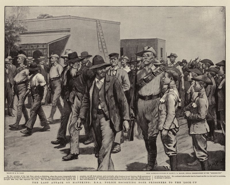 Le dernier assaut sur Mafeking, la police de la BSA escortant les prisonniers boers au poste de garde - Henry Marriott Paget