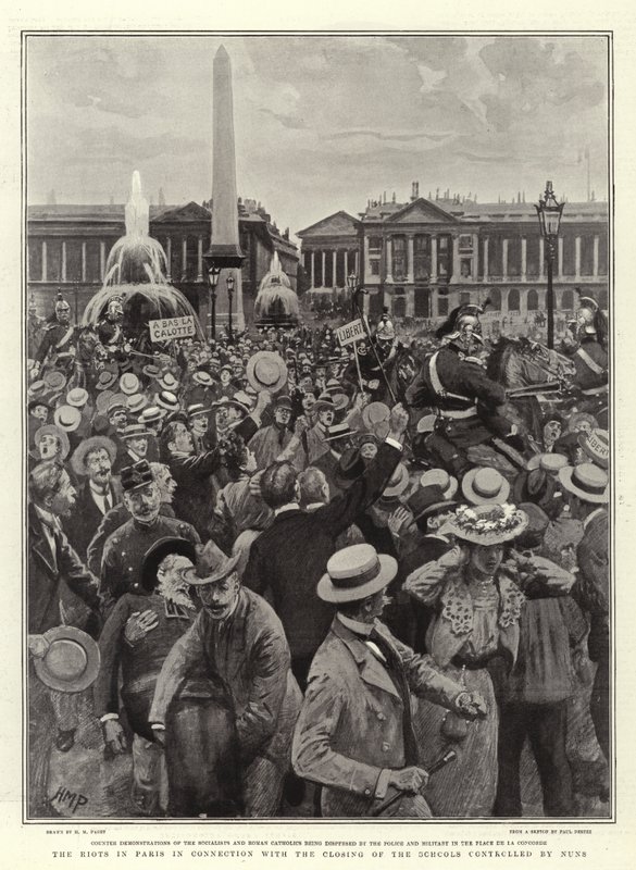 Les Émeutes à Paris en lien avec la fermeture des écoles contrôlées par les religieuses - Henry Marriott Paget
