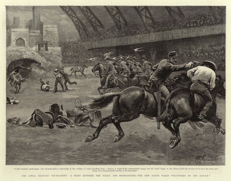 Le Tournoi Militaire Royal, une bagarre entre la police et les bushrangers, les volontaires de la Nouvelle-Galles du Sud à la rescousse - Henry Marriott Paget