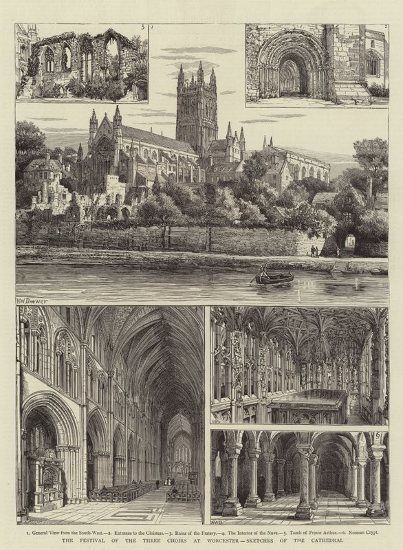 Le festival des trois chœurs à Worcester, esquisses de la cathédrale - Henry William Brewer
