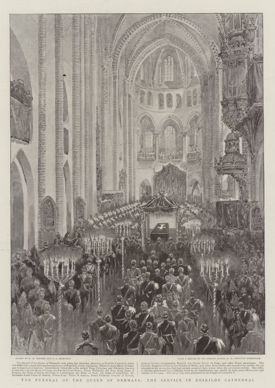 Les funérailles de la reine du Danemark, le service dans la cathédrale de Roskilde - Henry William Brewer