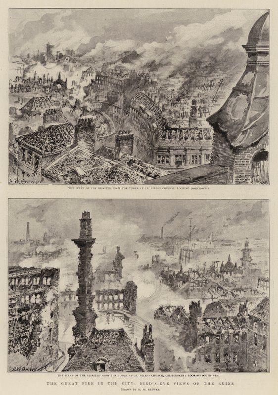 Le grand incendie dans la ville, vues aériennes des ruines - Henry William Brewer