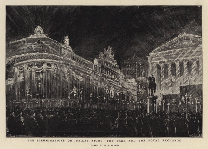 Les illuminations de la nuit du jubilé, la Banque et la Bourse Royale - Henry William Brewer